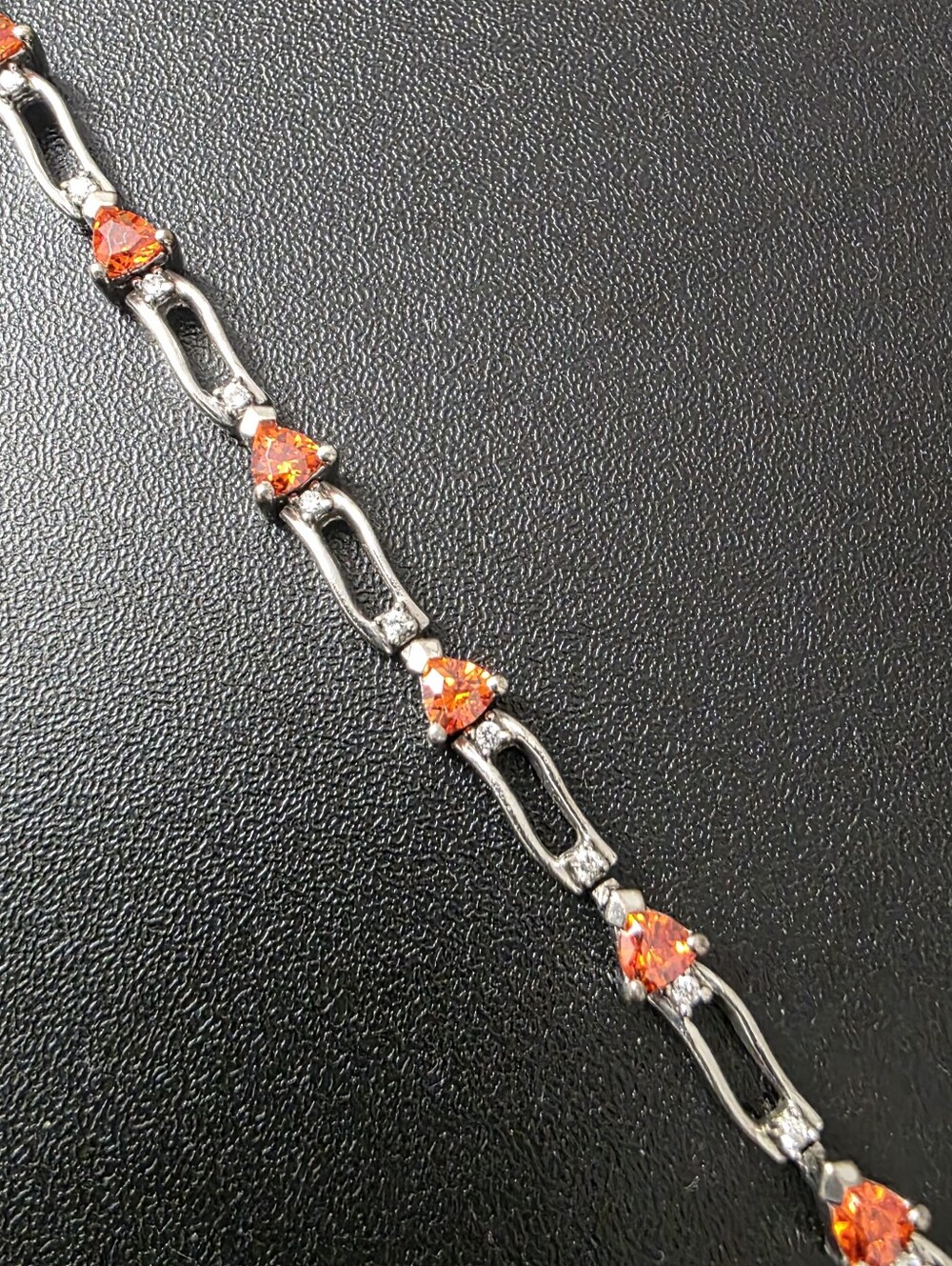 Sterling Silver 925 Orange Opal Tennis Bracelet
